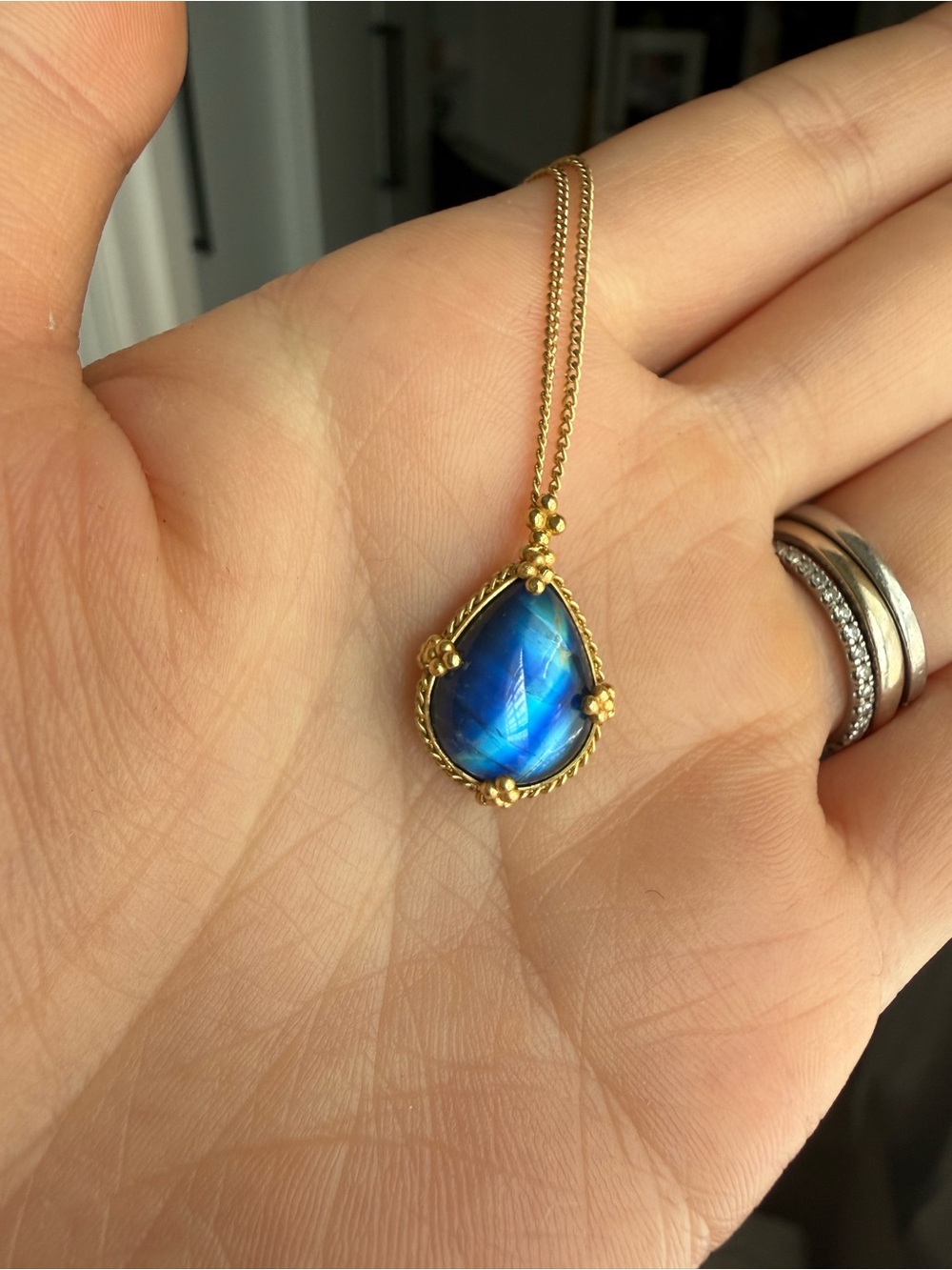 Amali Blue Teardrop Moonstone Necklace in 18k Gold